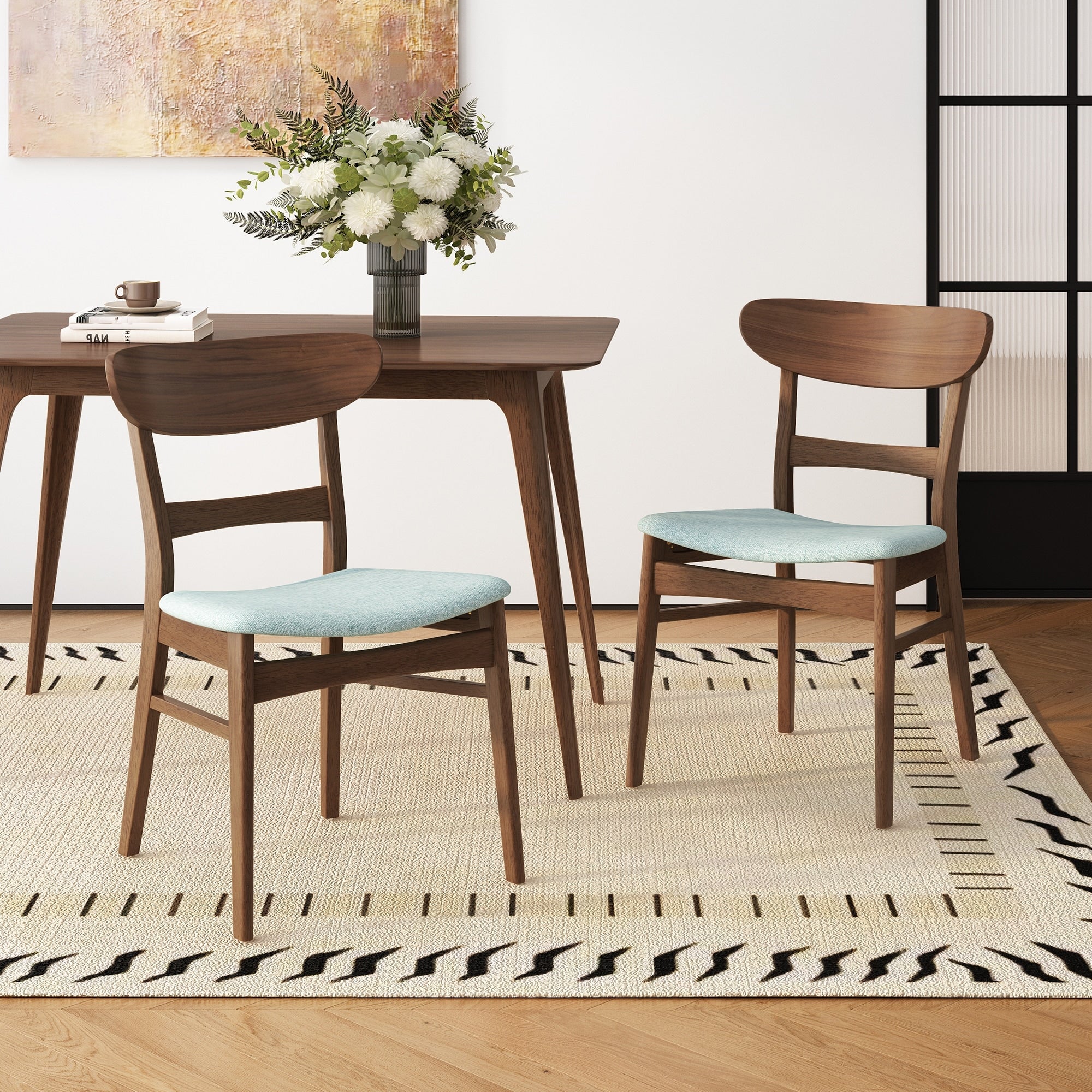 Set Of 2 Dining Chairs Upholstered Seat Rubberwood Legs Mint