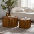 Set Of 2 Fluted Round Coffee Table Solid Wood Mdf Nesting Center Table 26.77 19.69