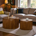 Set Of 2 Fluted Round Coffee Tables Mid Century Modern Nesting Wood Center Tables Solid Wood And Mdf