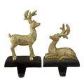 Set Of 2 Gold Reindeer Glittered Christmas Stocking Holders 8.5