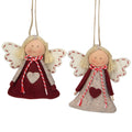 Set Of 2 Gray And Red Girl Angel Christmas Ornaments 3.5