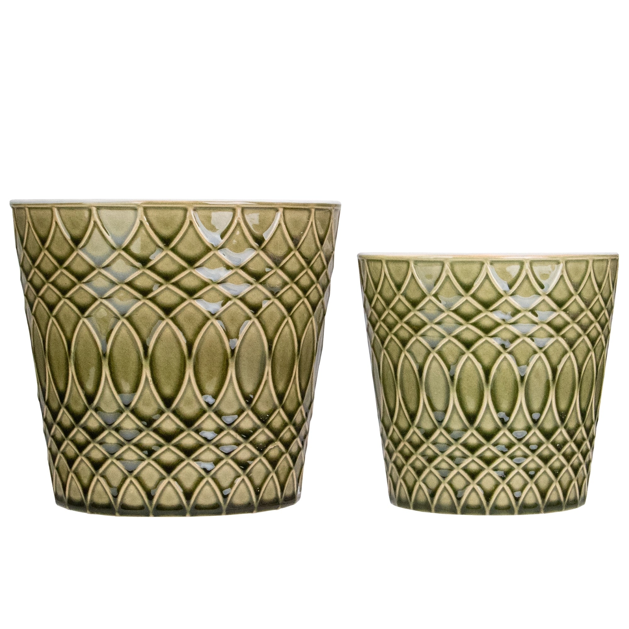 Set Of 2 Green Geometric Patterned Planters 6.5