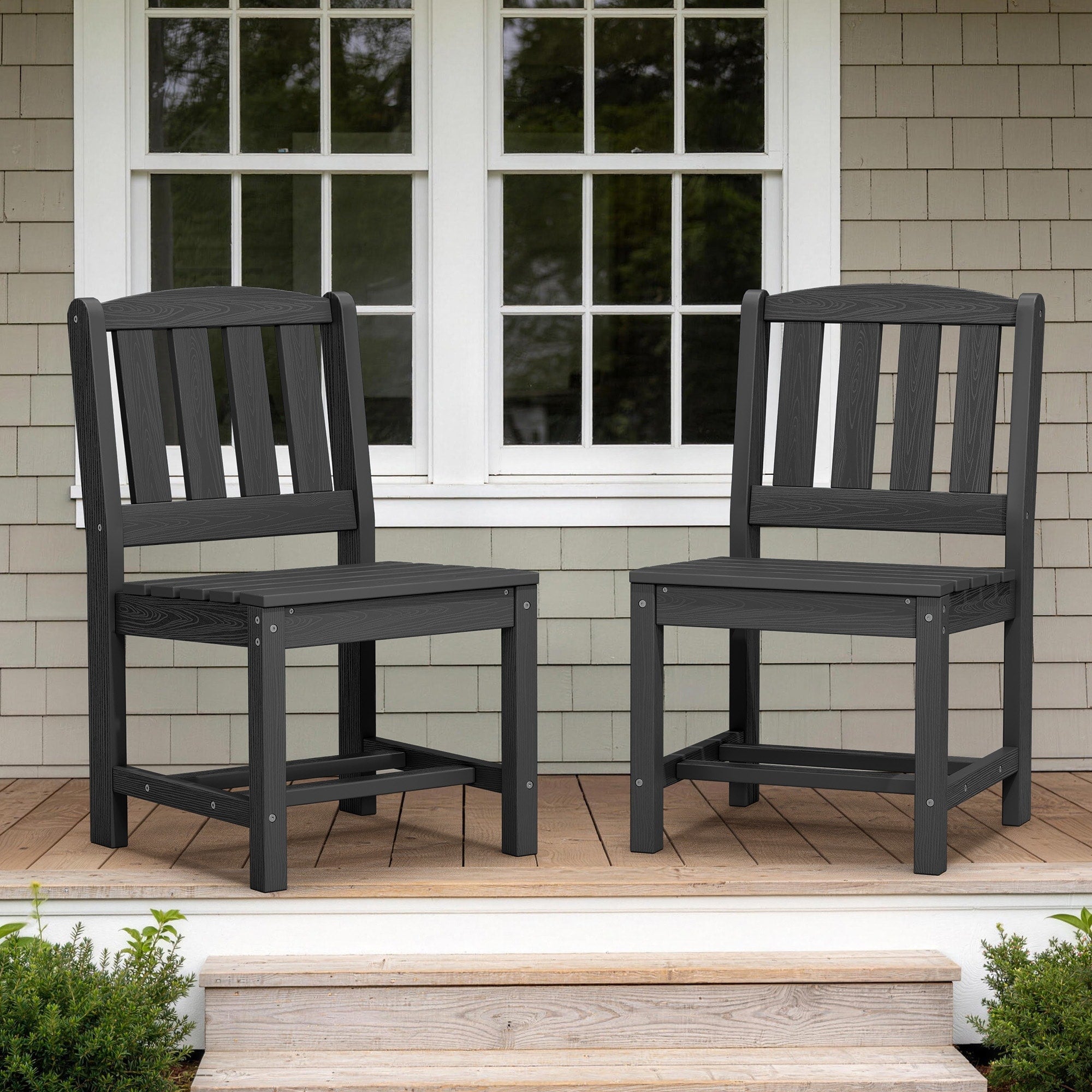 Set Of 2 Hdpe Patio Dining Chair With Slat Back N A