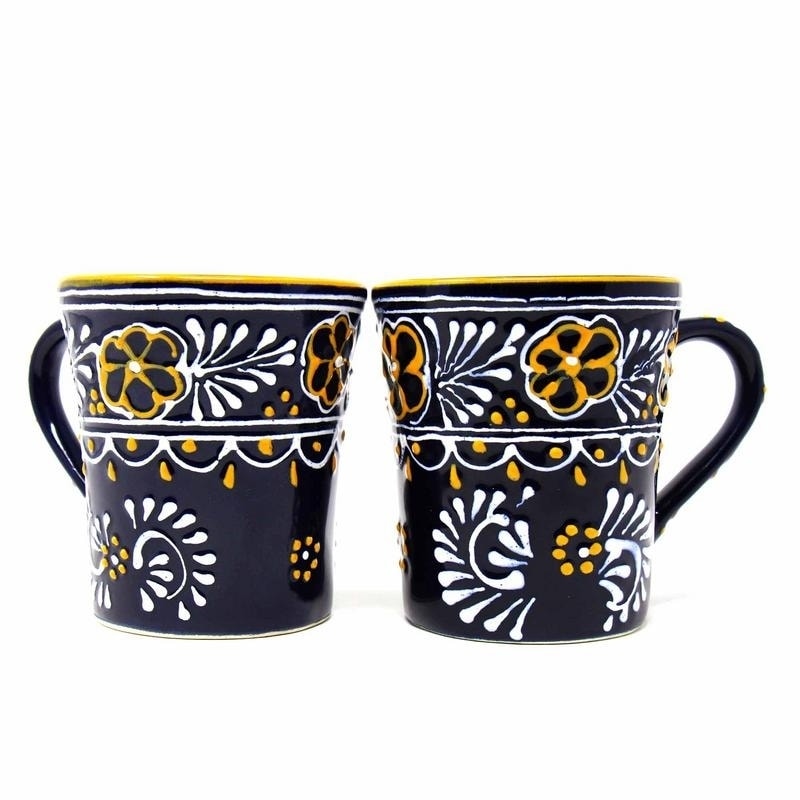 Handmade Blue Encantada Pottery Flared Cups Set Of 2 Mexico