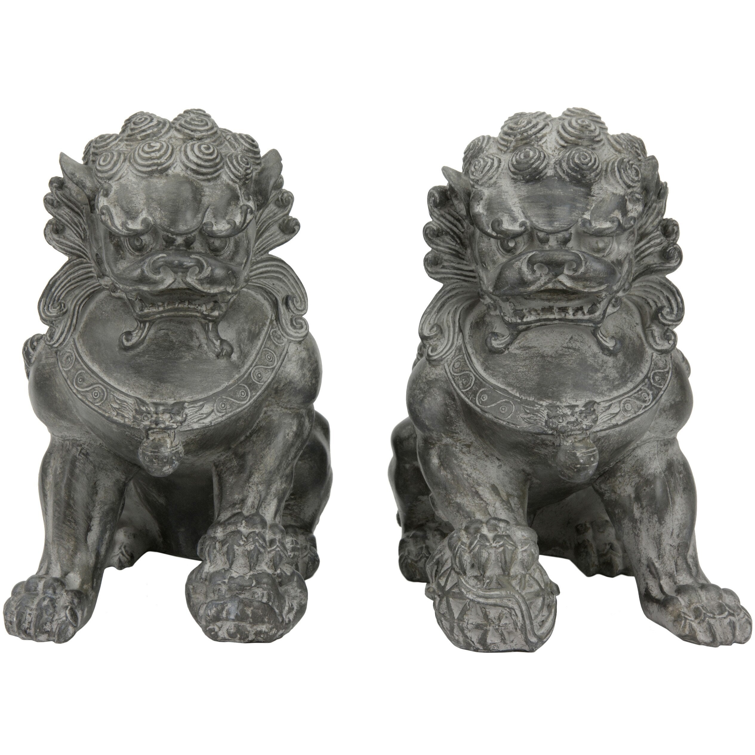 Set Of 2 Handmade Sitting 9 Inch Foo Dog Statues China