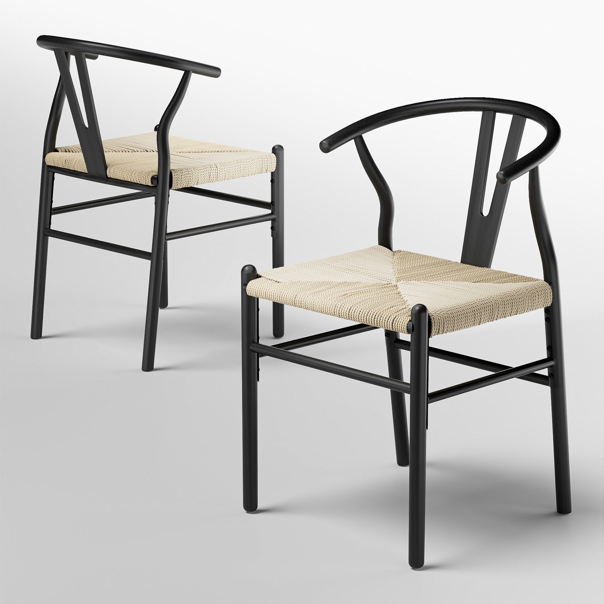 Set Of 2 Handwoven Boho Dining Chairs