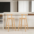 Set Of 2 Indoor Rubberwood Barstools Natural Finish