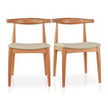 2Xhome Set Of 2 Mid Century Modern Walnut Brown Dark Wood Pu Leather Cushion Padded Seat Kitchen Dining Chair Armless Side Chair