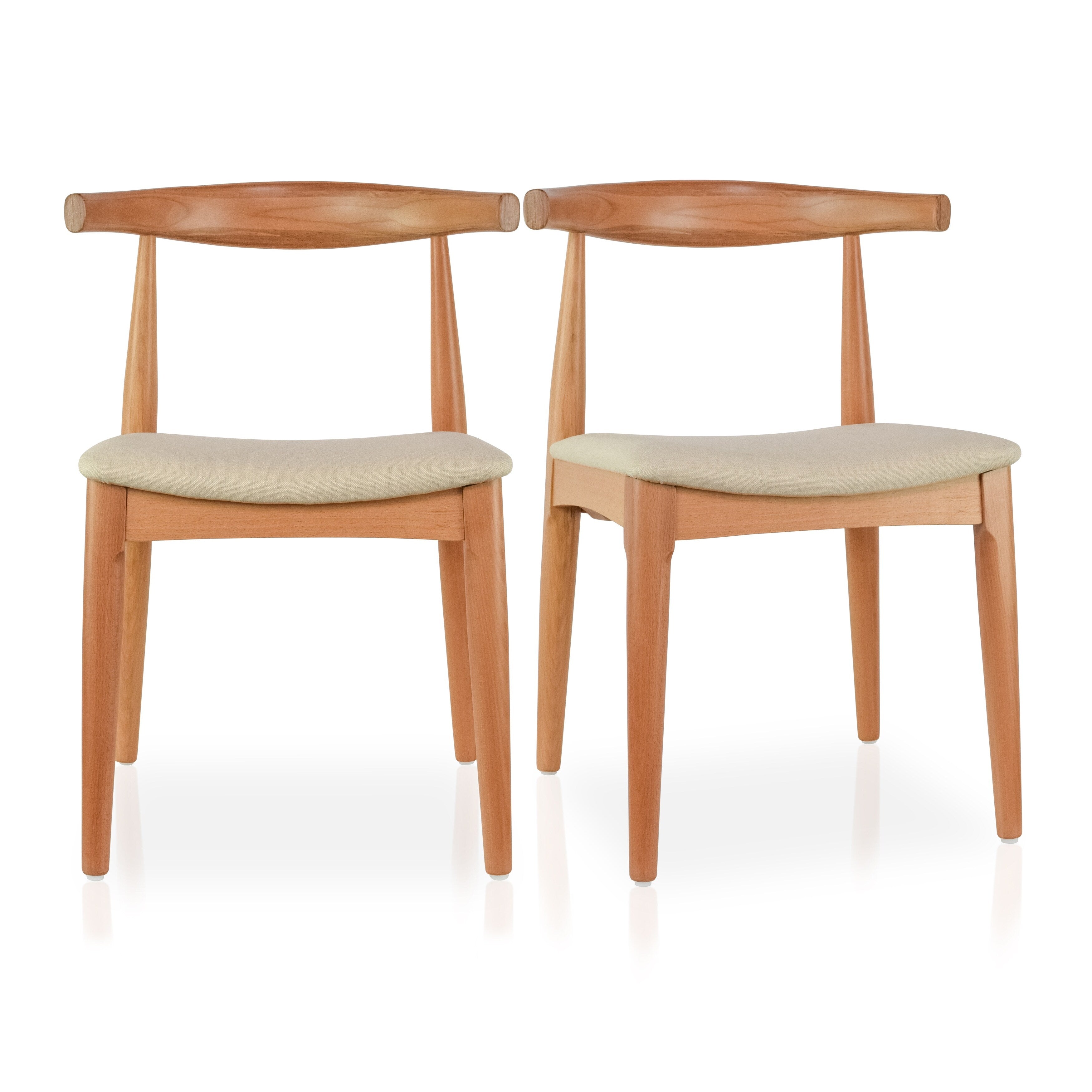 2Xhome Set Of 2 Mid Century Modern Walnut Brown Dark Wood Pu Leather Cushion Padded Seat Kitchen Dining Chair Armless Side Chair