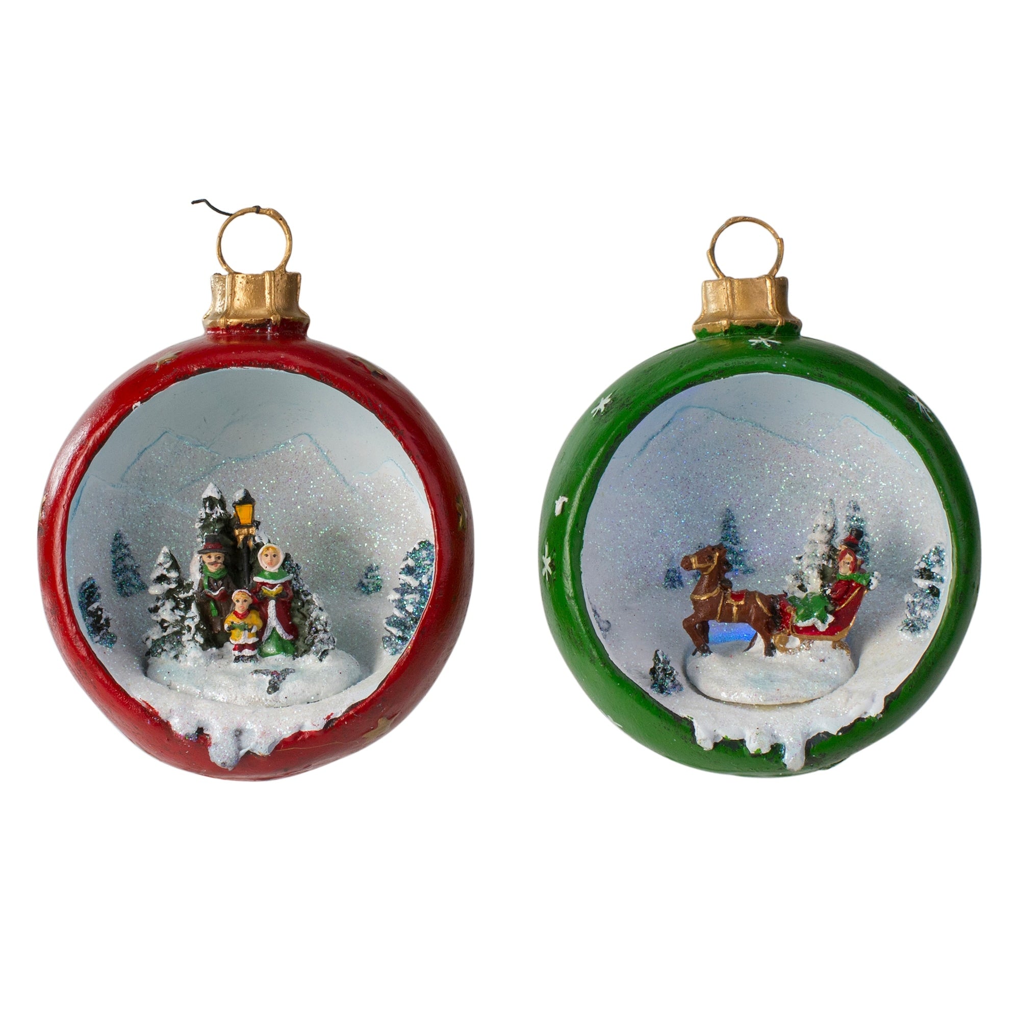 Set Of 2 Led Lighted Winter Scene Christmas Ornament Decorations 5.75