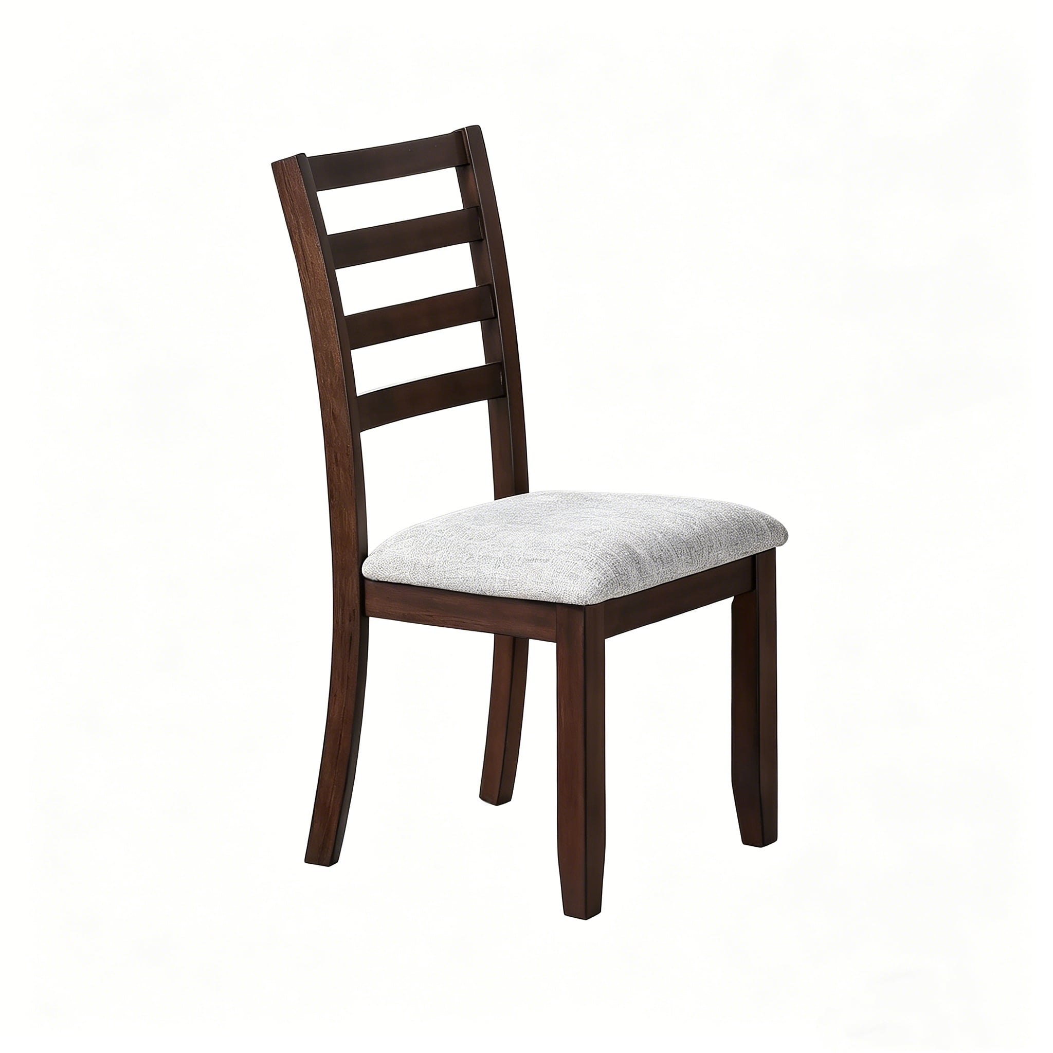 Set Of 2 Ladder Back Dining Chairs With Upholstered Seat Solid Wood Frame Walnut Finish Farmhouse Style