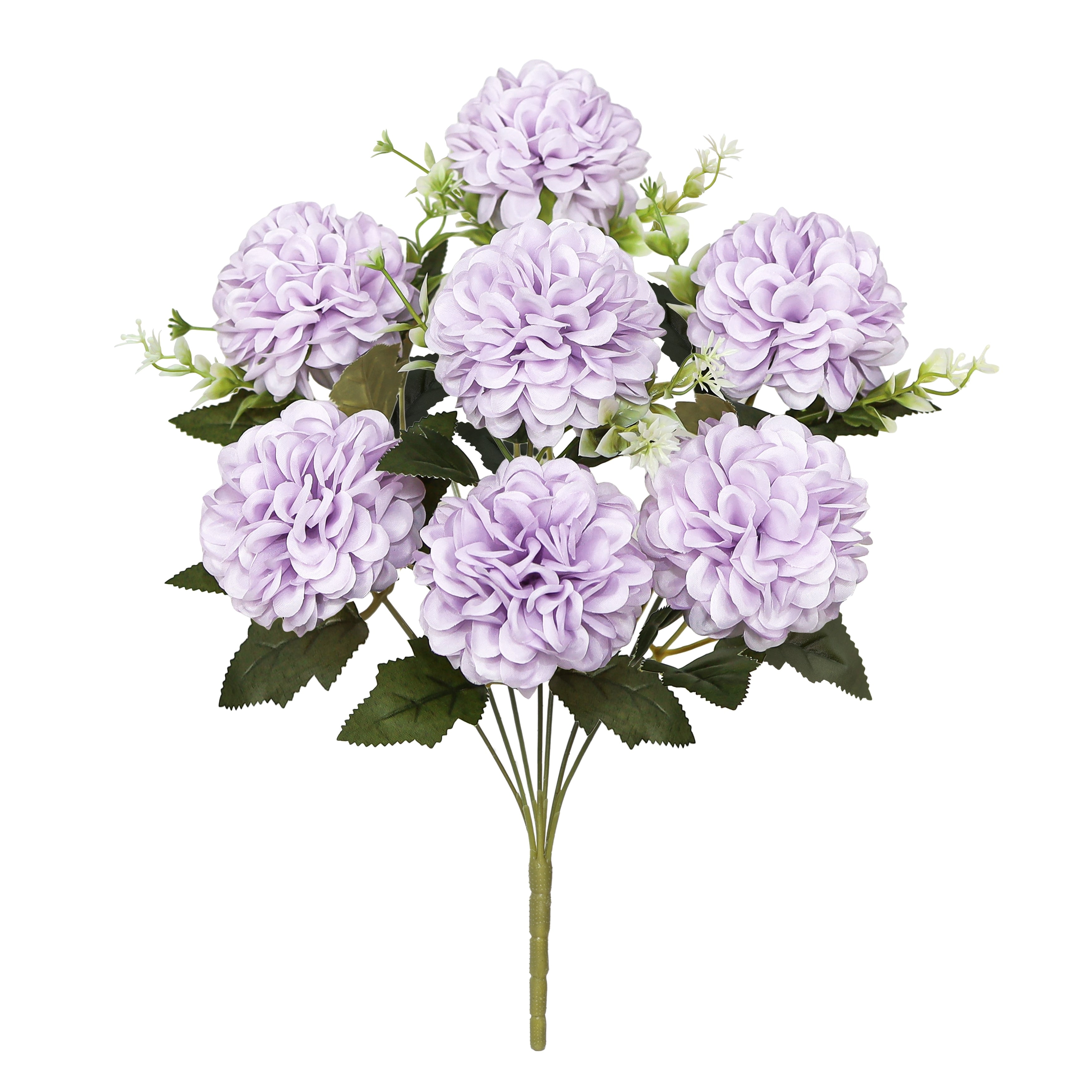 Set Of 2 Lavender Artificial Ball Mum Pom Pom Flower Stem Bush Bouquet 16In 16 L X 9 W X 9 Dp