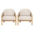 Set Of 2 Leisure Chair Teak Beige Dining Chair Club Chair With Wood Frame Padded Chair Office Chair Reception Chair