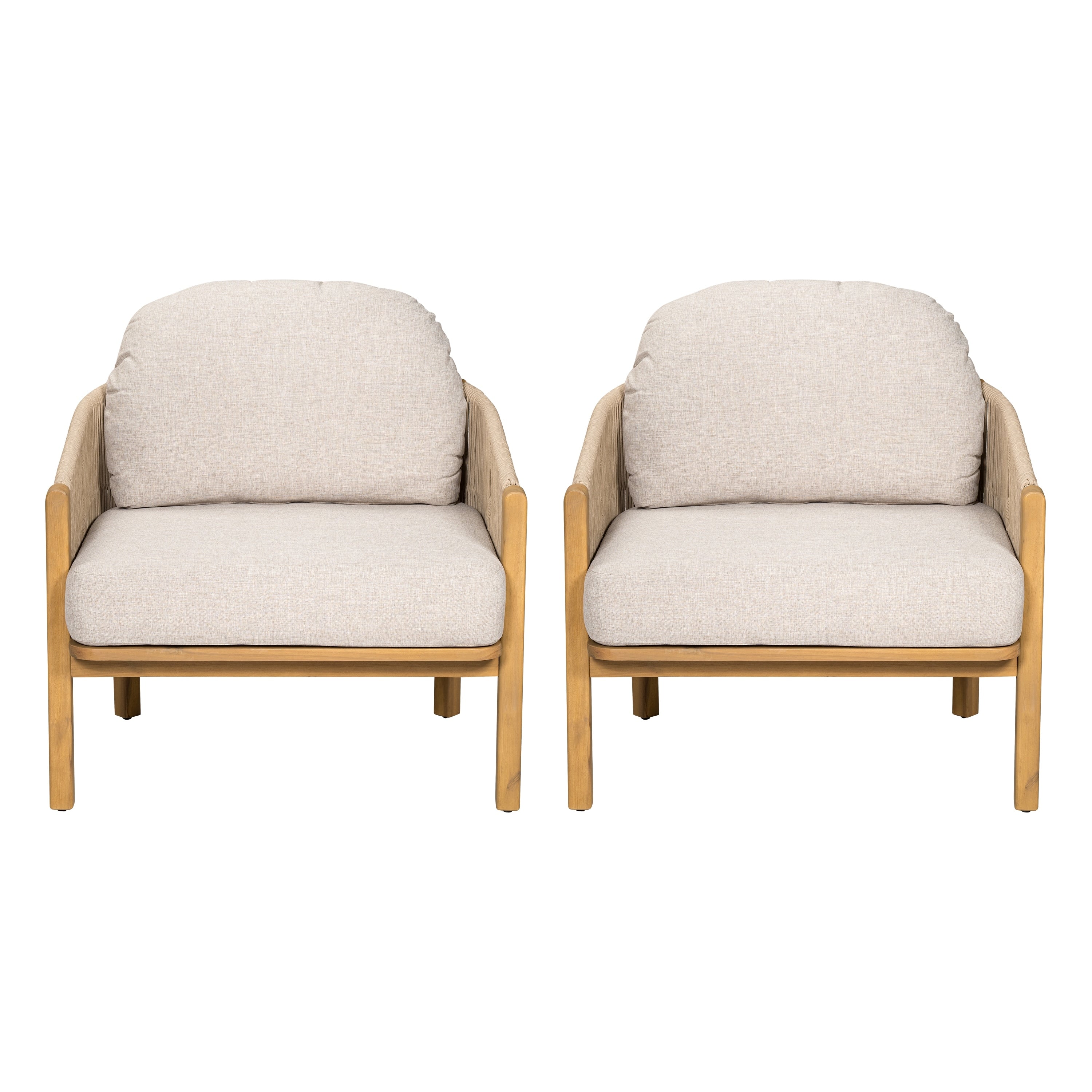 Set Of 2 Leisure Chair Teak Beige Dining Chair Club Chair With Wood Frame Padded Chair Office Chair Reception Chair