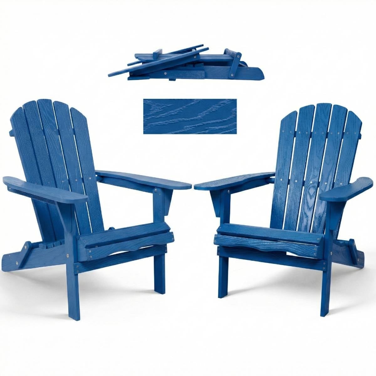 Set Of 2 Lounge Patio Chair For Garden Outdoor Wooden Folding Embossed Adirondack Chair