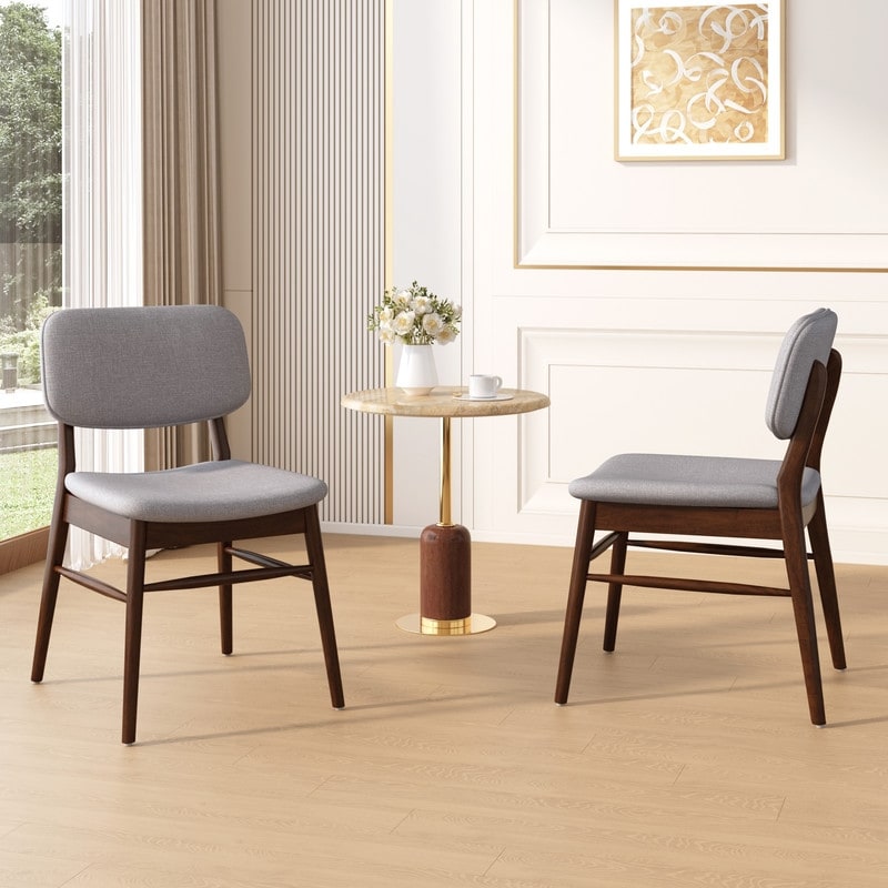 Set Of 2 Mid Century Upholstered Dining Chair With Rubberwood Frame