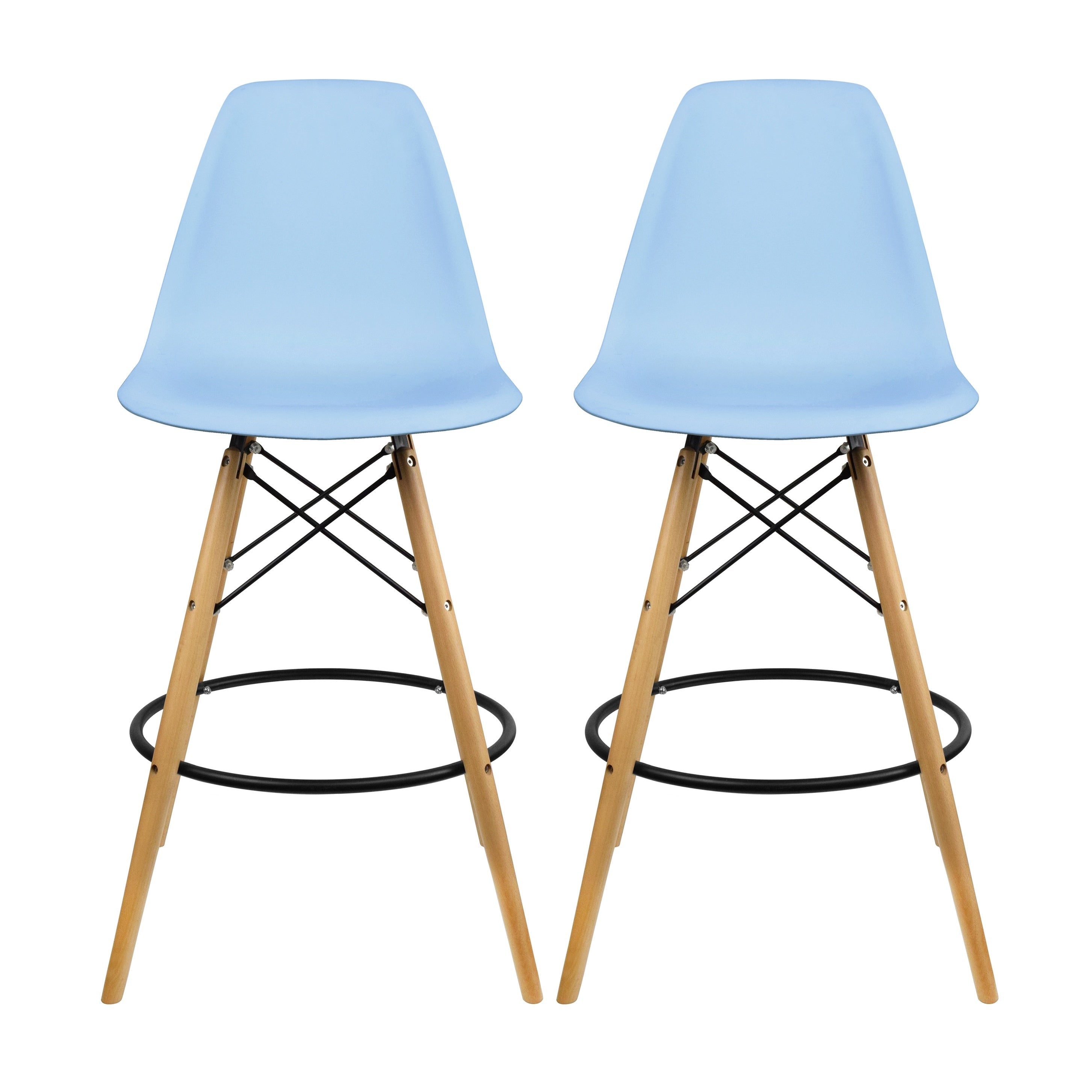 2Xhome Set Of 2 28 Plastic Eiffel Chairs Bar Stool Counter Stools With Back Shell Molded Natural Wood Side Kitchen Restaurant