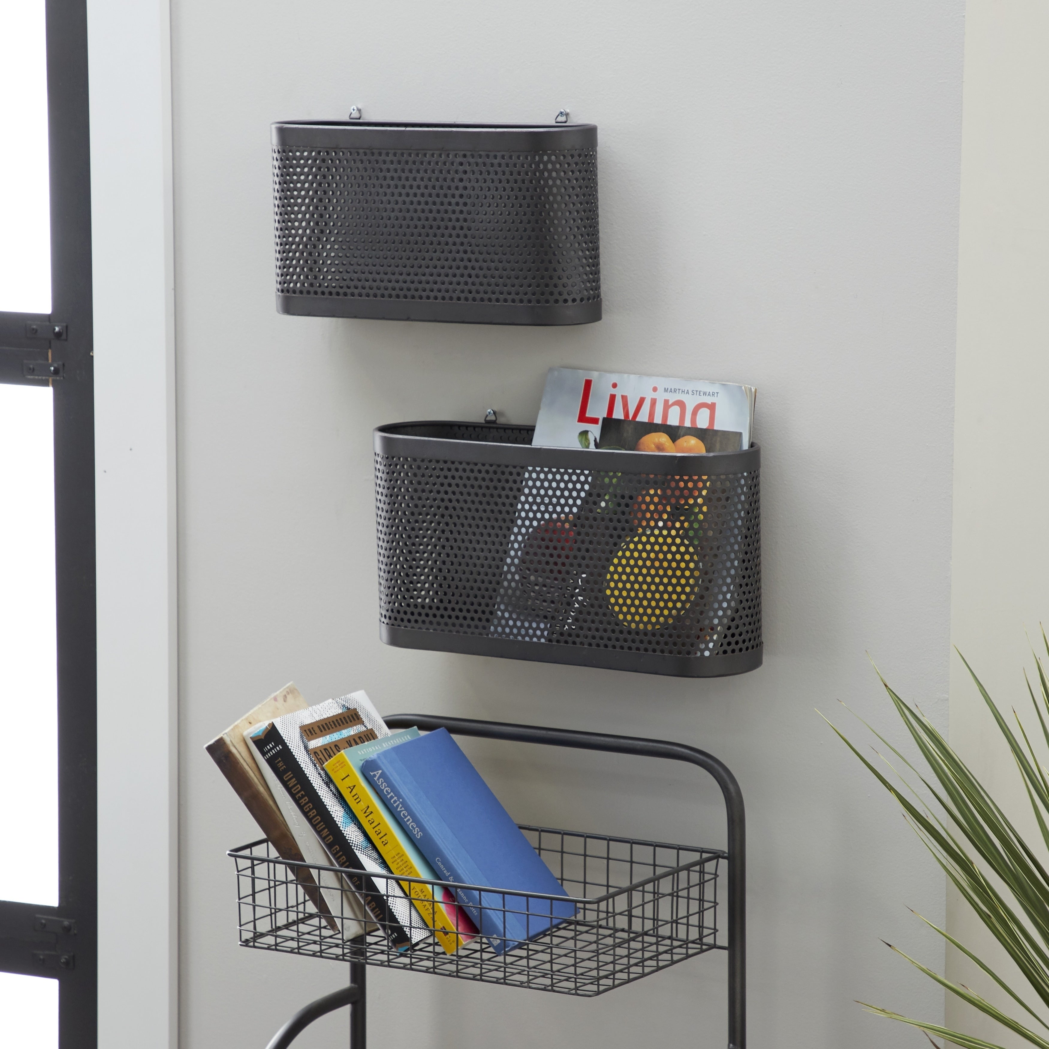 Set Of 2 Modern 7 And 8 Inch Black Decorative Iron Mesh Baskets