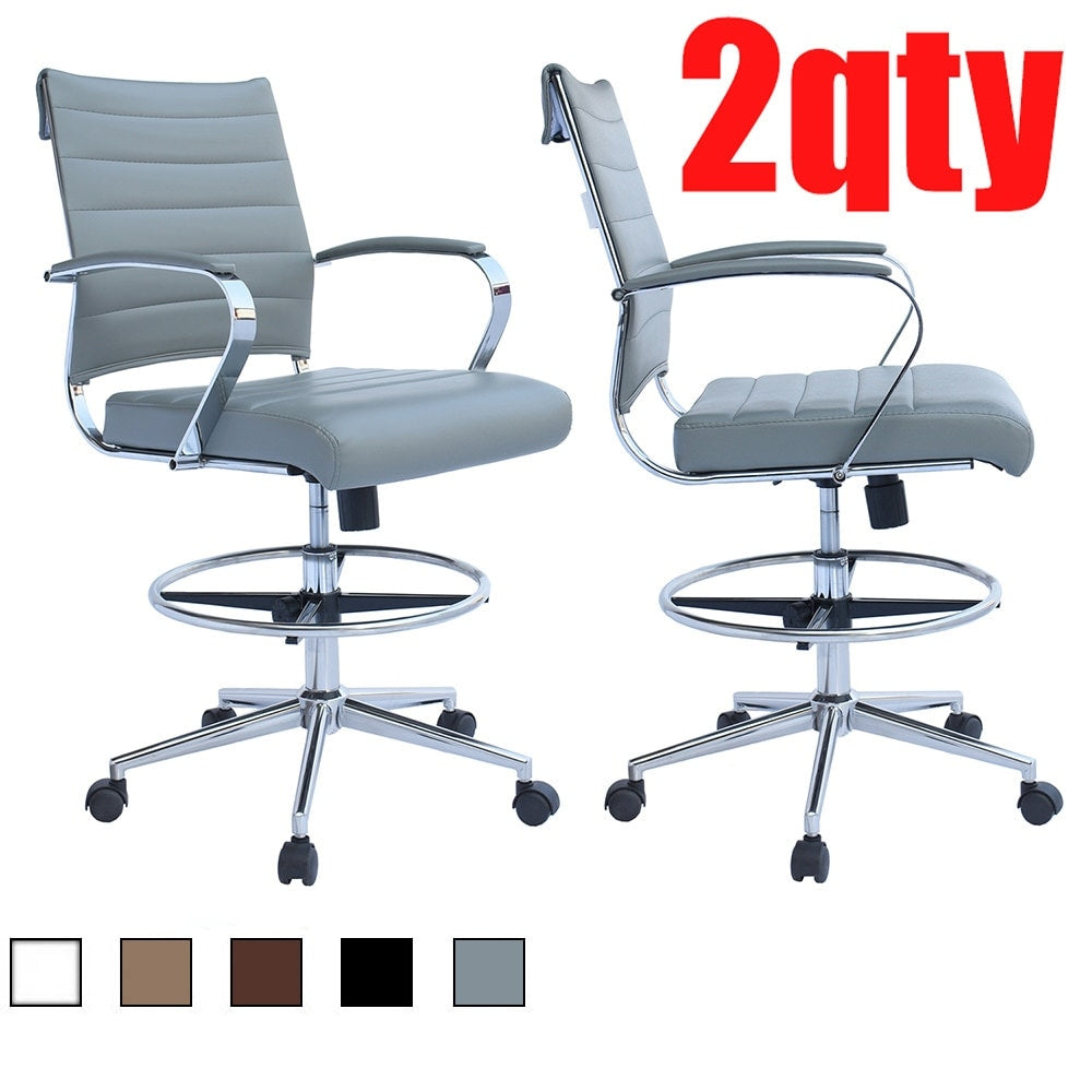 Set Of 2 Modern Designer Ergonomic Office Drafting Chair Office With Arms Ribbed Computer Gray