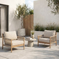 Set Of 2 Modern Outdoor Patio Armchairs Wood Look Aluminum Frame Patio Chairs With Woven Strap Arms