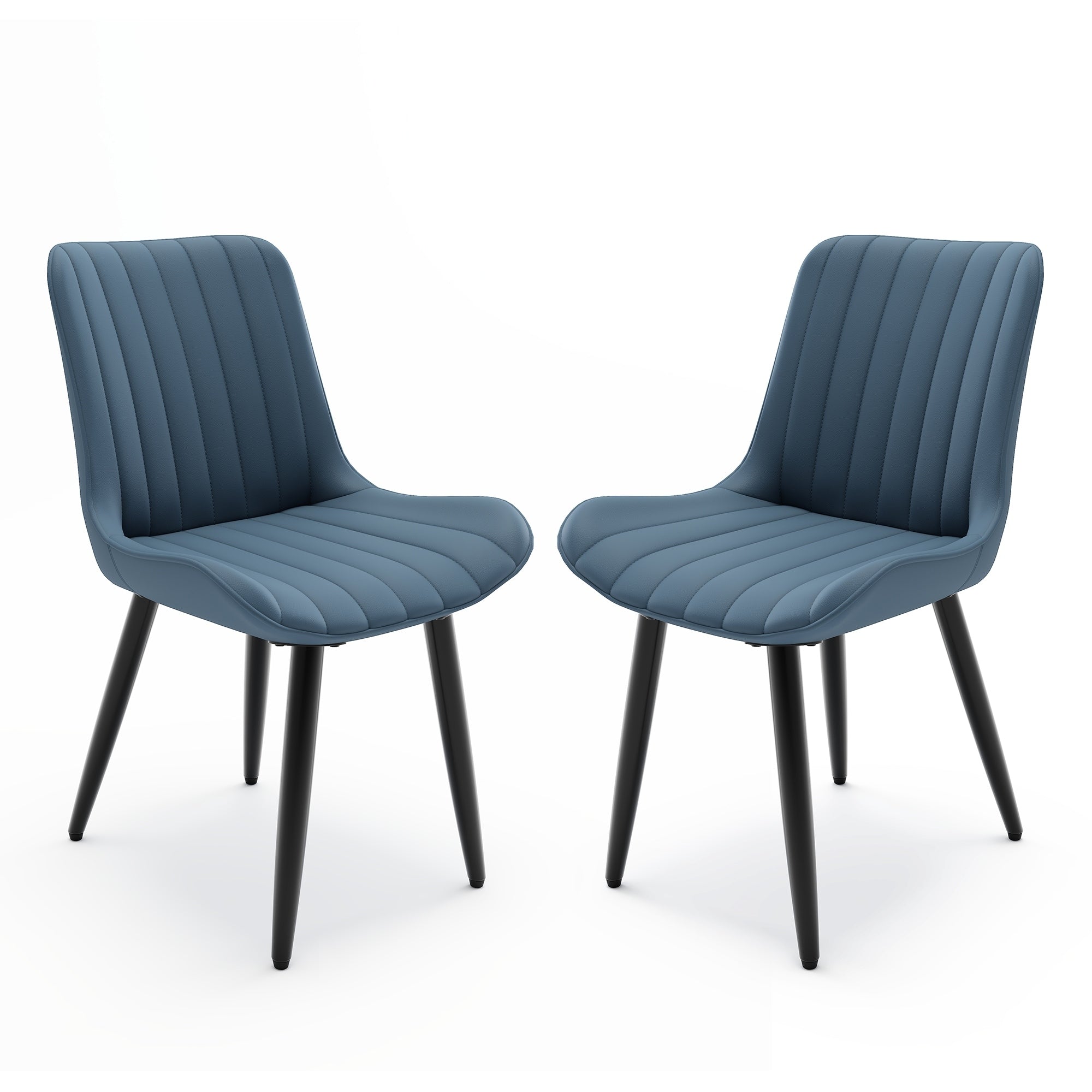 Set Of 2 Modern Pu Leather Dining Chairs With Thick Cushions Metal Legs Armless Faux Leather Side Chairs For Kitchen