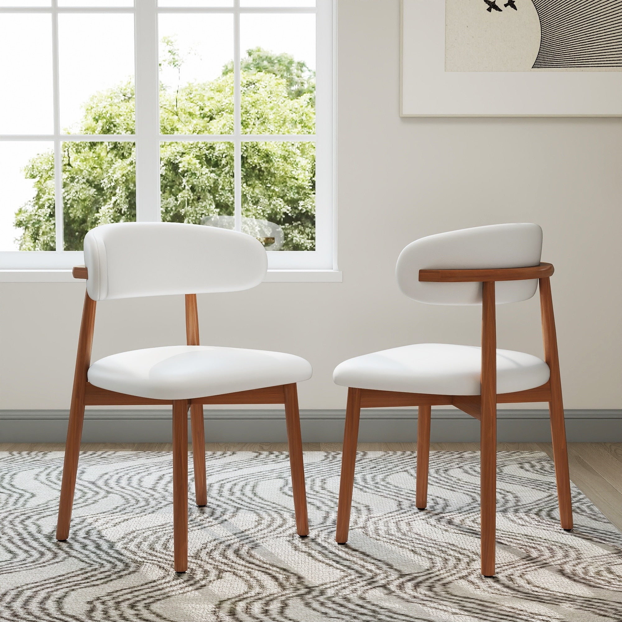 Set Of 2 Modern Pu Leather Seat Dining Chairs With Rubberwood Legs