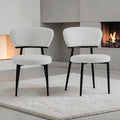 Set Of 2 Modern Upholstered Arm Dining Chairs With Metal Legs Soft Padded Seat Backrest