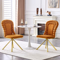 Set Of 2 Modern Velvet Dining Chairs With Bubble Bead Back Gold Legs