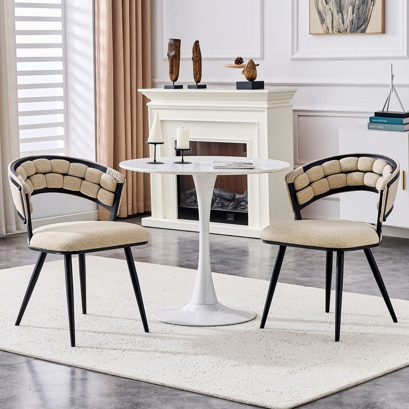 Set Of 2 Modern Velvet Dining Chairs With Sleek Black Metal Legs Elegant Upholstered Accent Seating