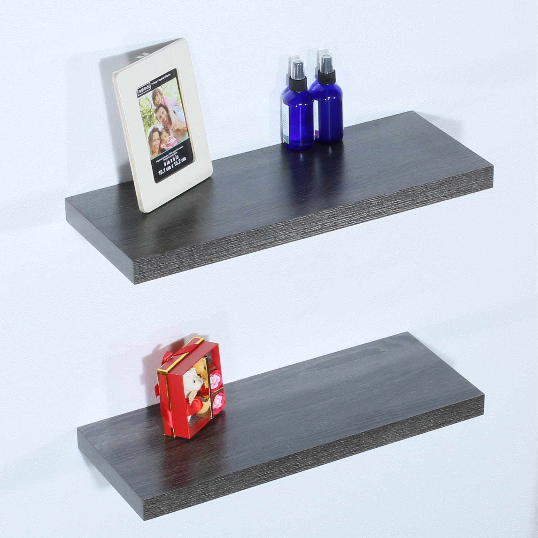 Set Of 2 Modern And Contemporary Black Oak Floating Shelf 9.25 23.62 1.5 Inches