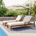 Set Of 2 Outdoor Patio Chaise Lounge Chairs Acacia Wood Adjustable Backrest Recliners For Garden Terrace Poolside