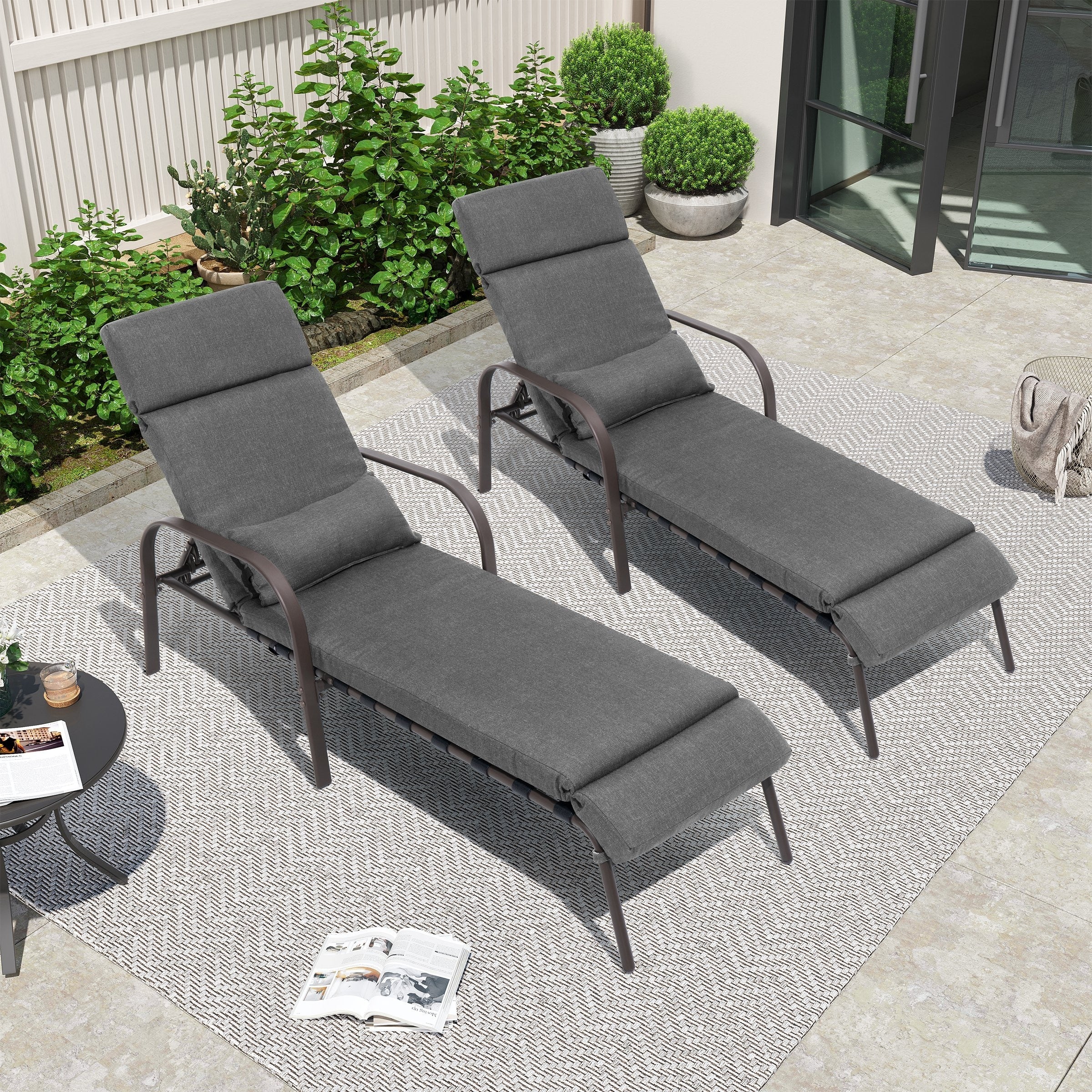 Set Of 2 Patio Indoor Adjustable Chaise Lounge Chair With Cushion 79.5 L X 24.4 W X 20.1 H