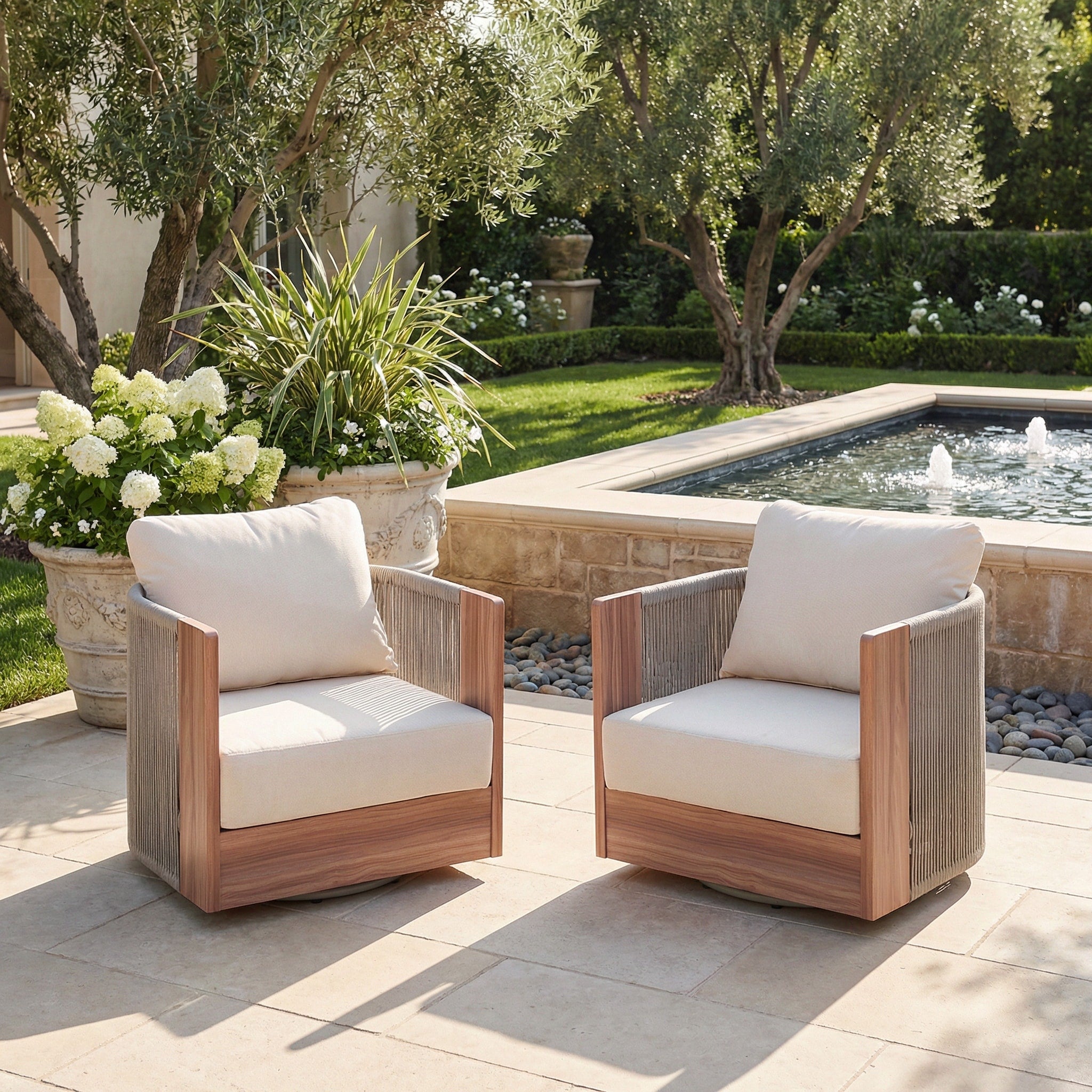 Set Of 2 Outdoor Swivel Patio Chairs 360 Rotating Patio Accent Chairs With Faux Wood Aluminum Frame