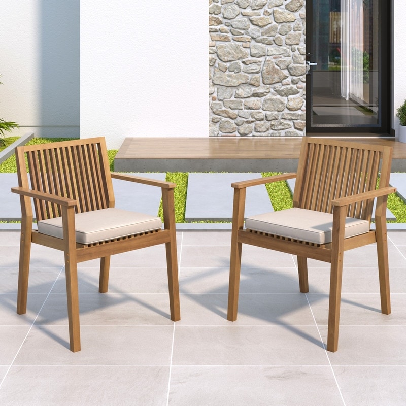 Set Of 2 Patio Dining Chairs Comfortable Waterproof Seating With Removable Cushion