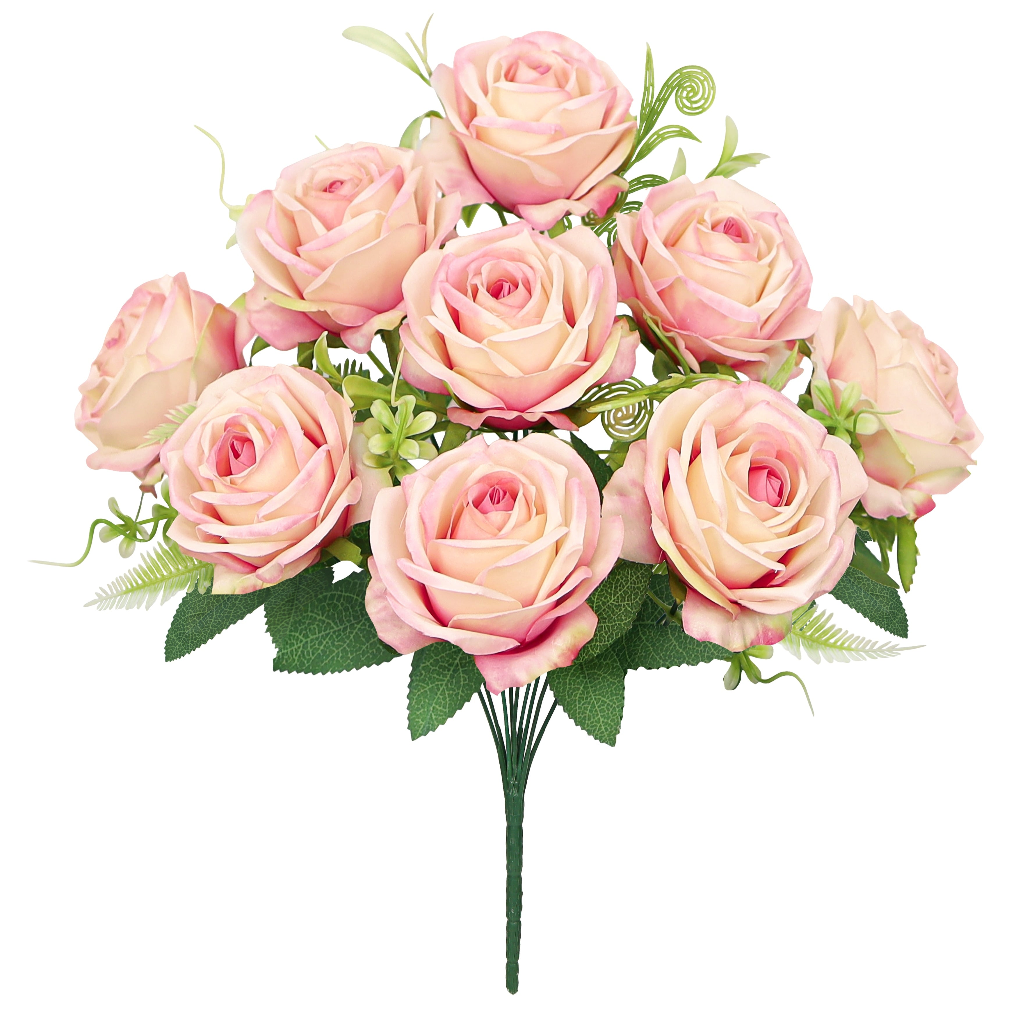 Set Of 2 Pink Cream Artificial Royal Rose Flower Stem Bush Bouquet 17In 17 L X 11 W X 11 Dp