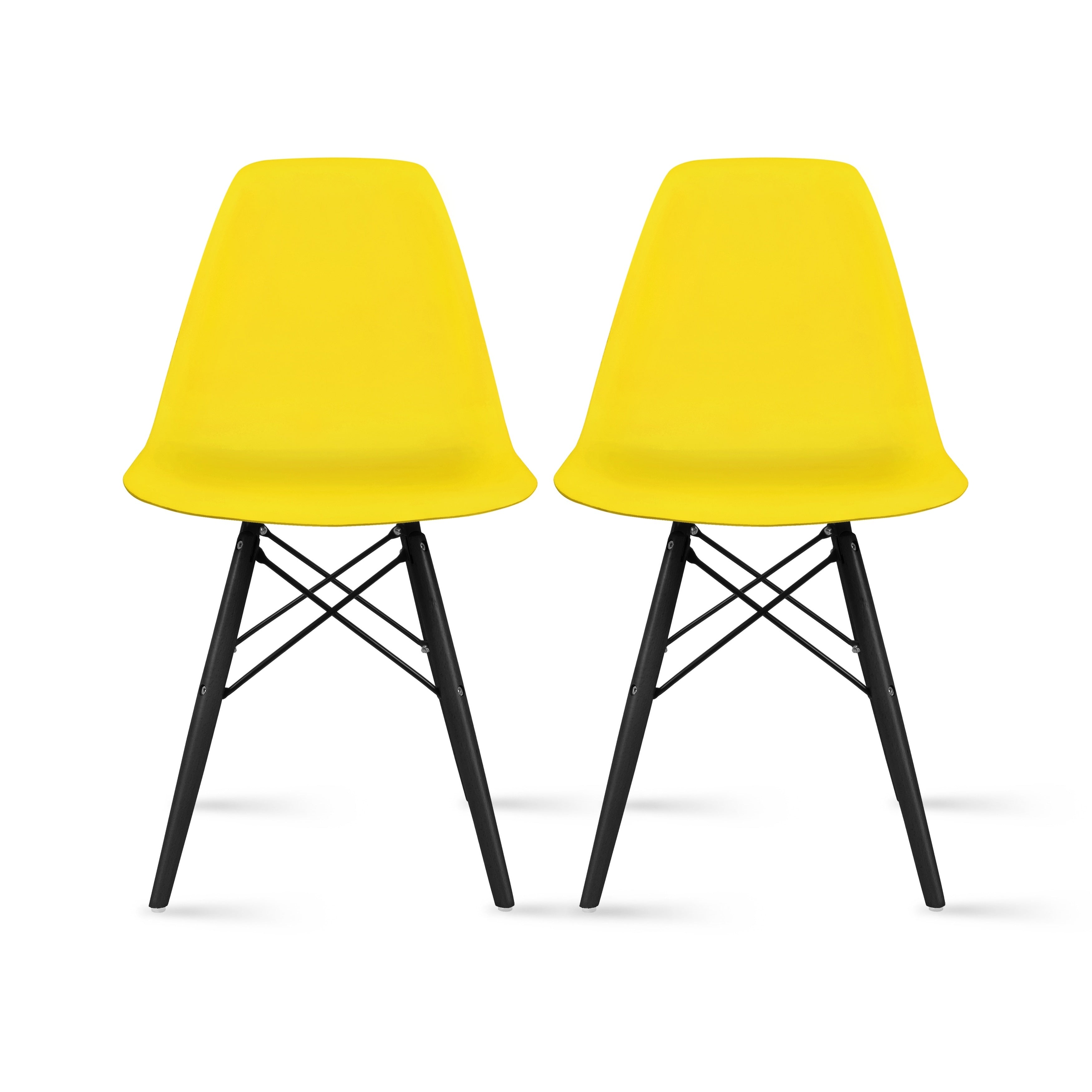 2Xhome Set Of 2 Black Plastic Chair Dark Black Wood Legs Dining Accent Work Home Office Eiffel Dowel Side Dsw With Back No Arms