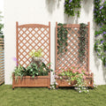 Set Of 2 Portable Wood Planter Garden Bed With Wheels Drainage Trellis