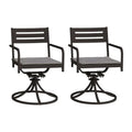 Set Of 2 Powder Coated Steel 360 Swivel Outdoor Dining Chairs With All Weather Cushions Black