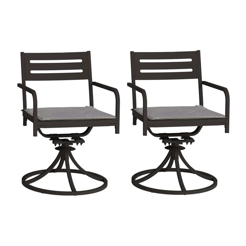 Set Of 2 Powder Coated Steel 360 Swivel Outdoor Dining Chairs With All Weather Cushions Black