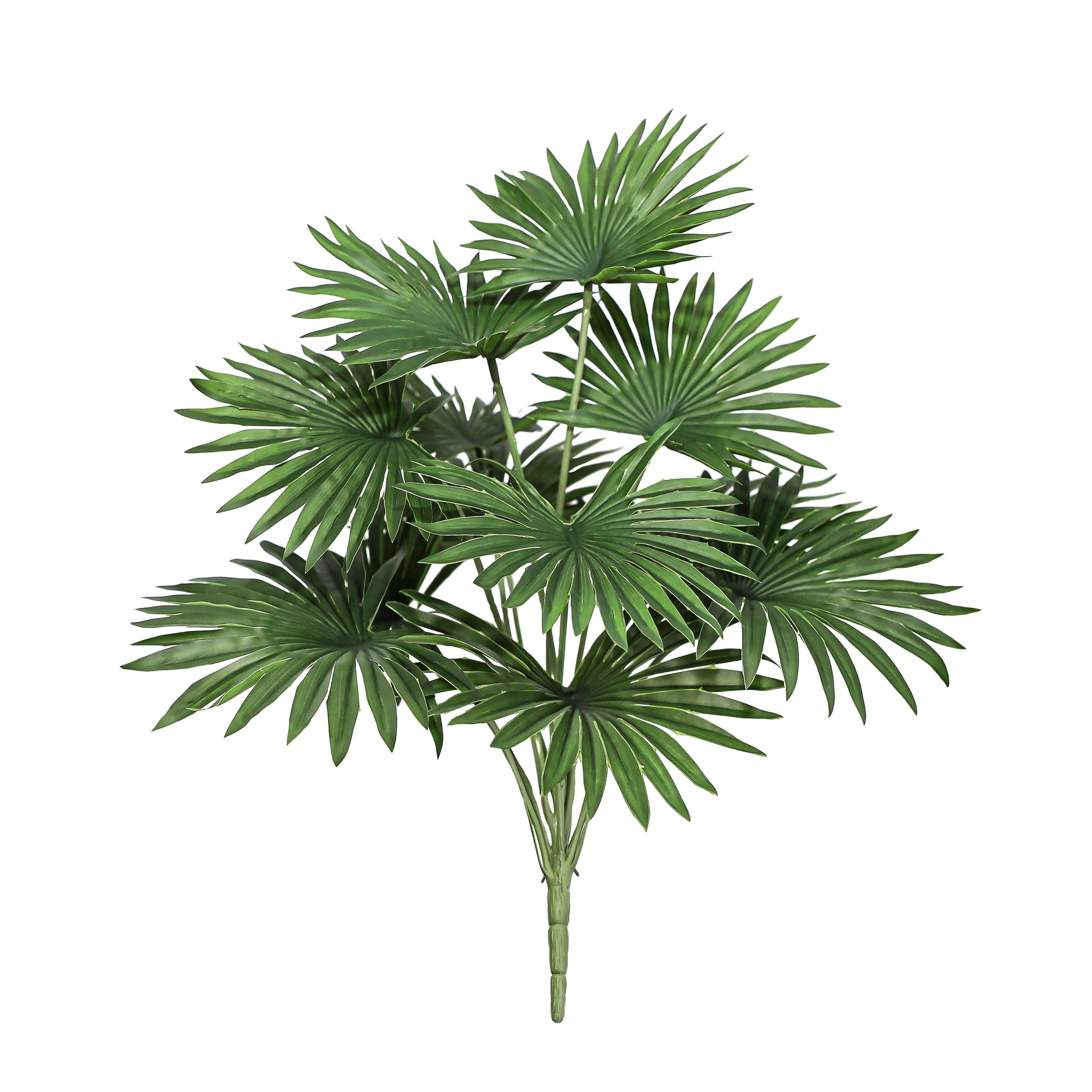 Set Of 2 Real Touch Artificial Fan Palm Leaf Stem Plant Greenery Foliage Bush 16In 16 L X 11 W X 11 Dp