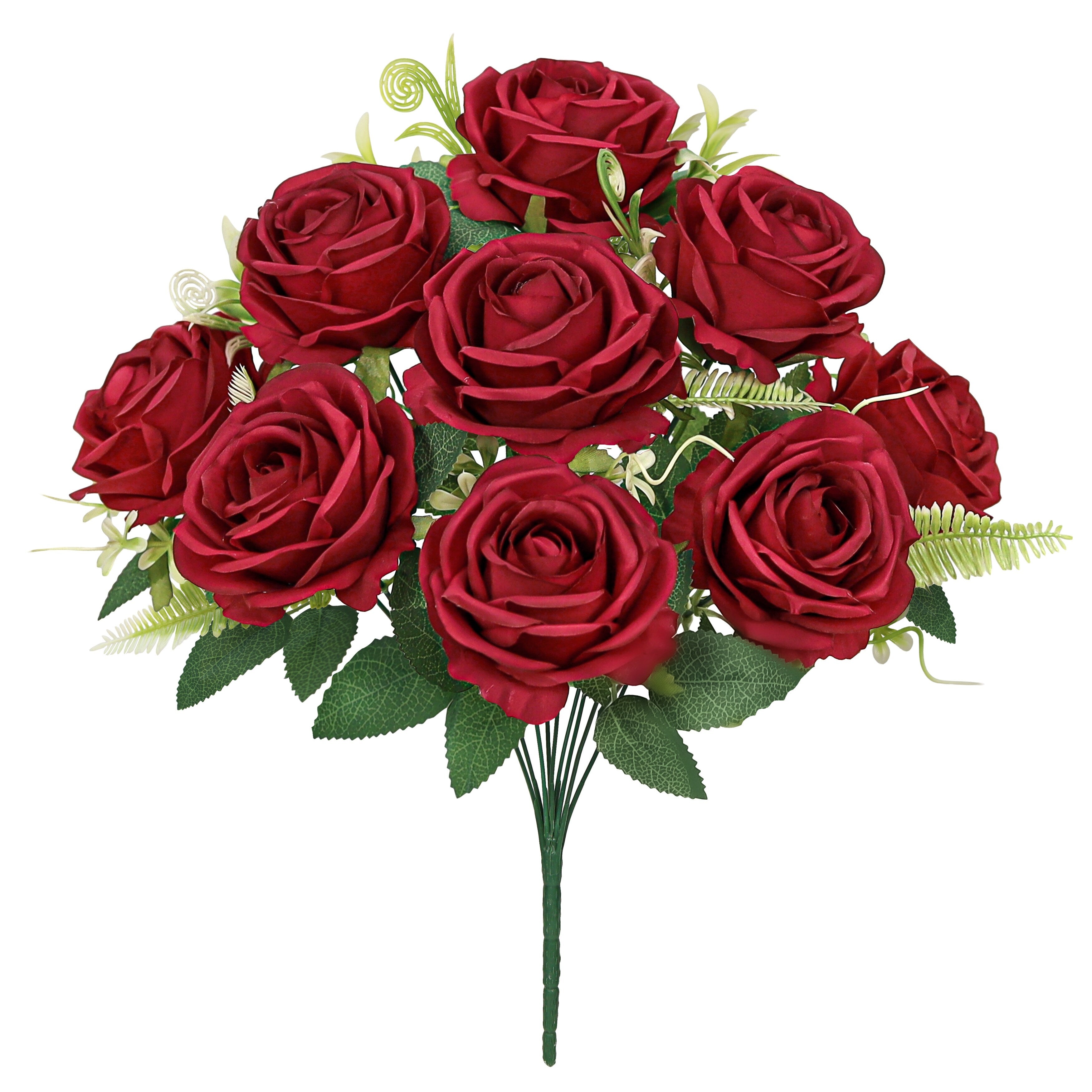 Set Of 2 Red Artificial Royal Rose Flower Stem Bush Bouquet 17In 17 L X 11 W X 11 Dp