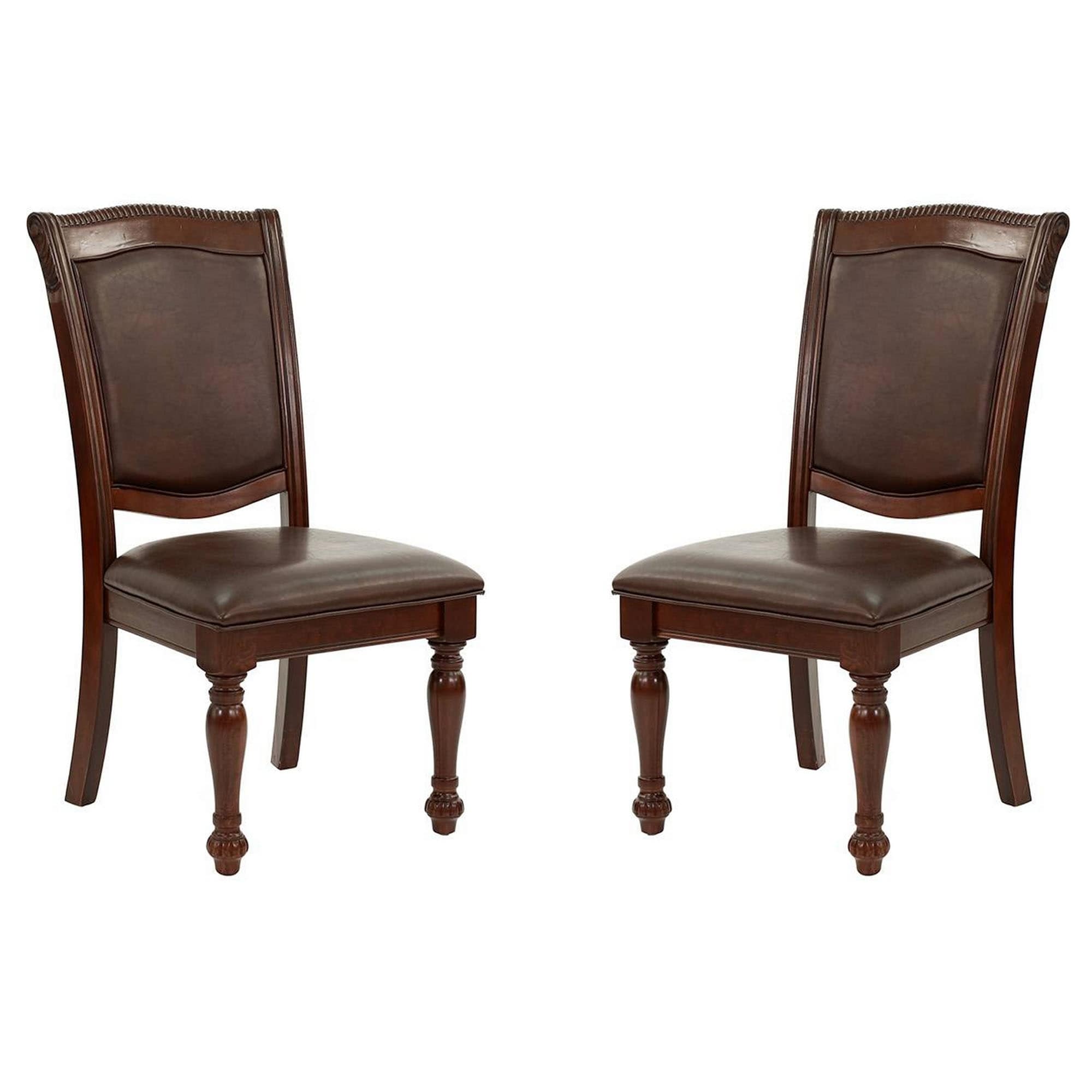 Set Of 2 Rubber Wood Traditional Dining Chair Dark Brown And Black