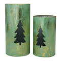 Set Of 2 Rustic Green And Gold Christmas Tree Tabletop Lanterns 12