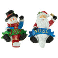 Set Of 2 Santa And Snowman Glittered Christmas Stocking Holders 6.25