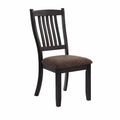 Set Of 2 Solid Wood Dining Chairs With Brown Fabric Upholstered Seat And Slat Back For Kitchen Dining Room