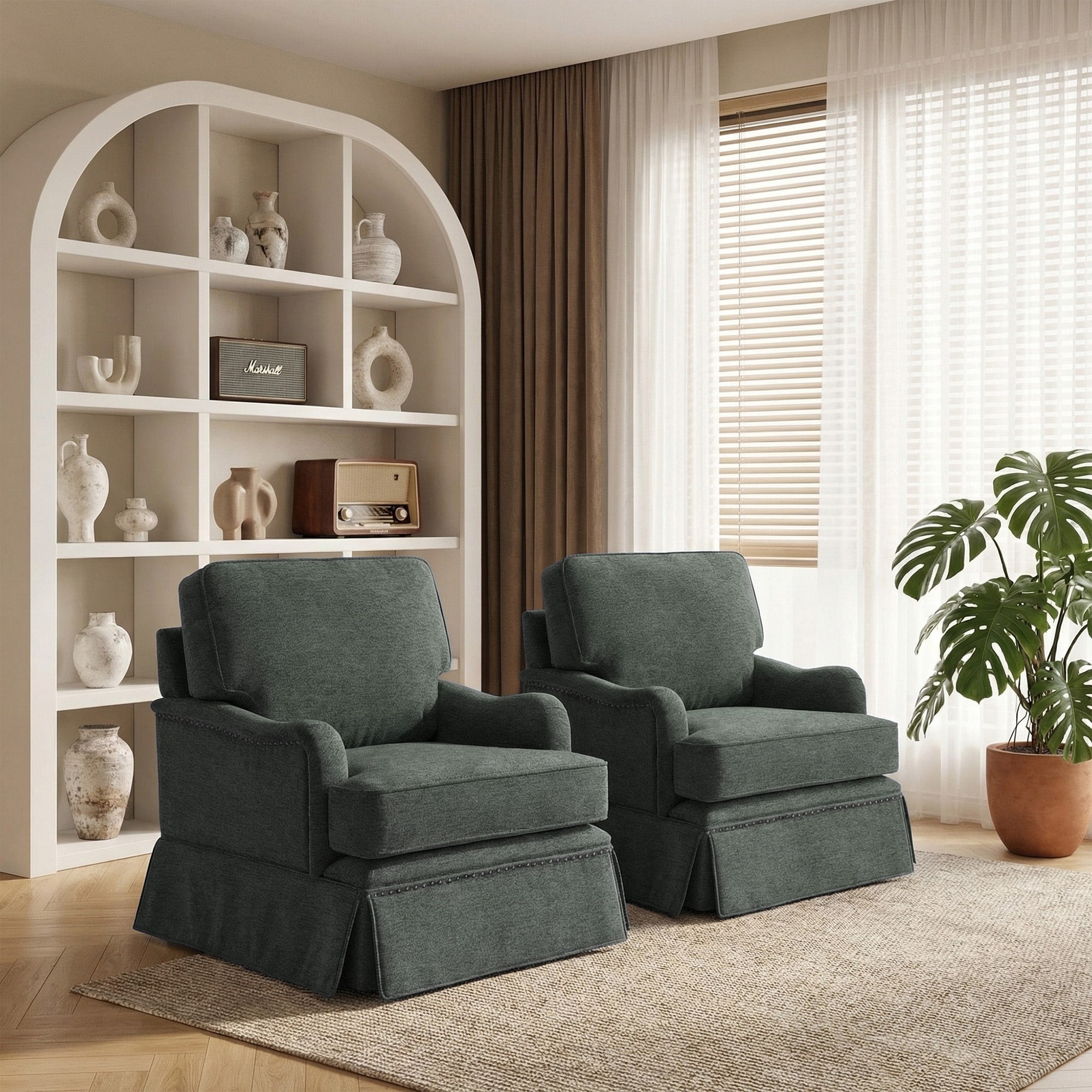 Set Of 2 Swivel Chairs With Chenille Upholstery For Living Room