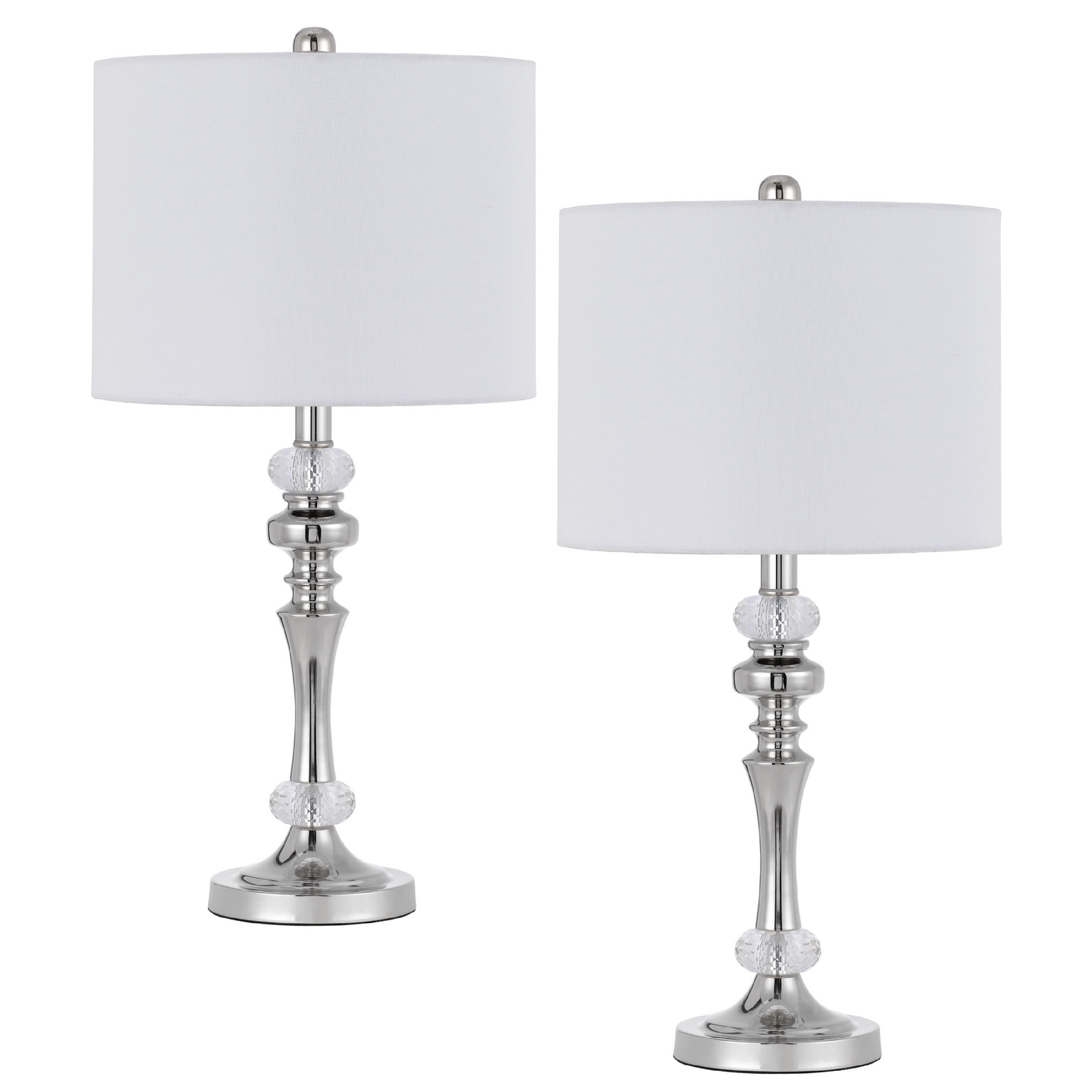 Set Of 2 Table Lamps Crystal Accent Candlestick Body White Shade
