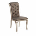 Set Of 2 Tufted Dining Chairs Upholstered Back Rubber Wood Frame Champagne Finish Taupe Cushion Modern Glam Kitchen Chairs