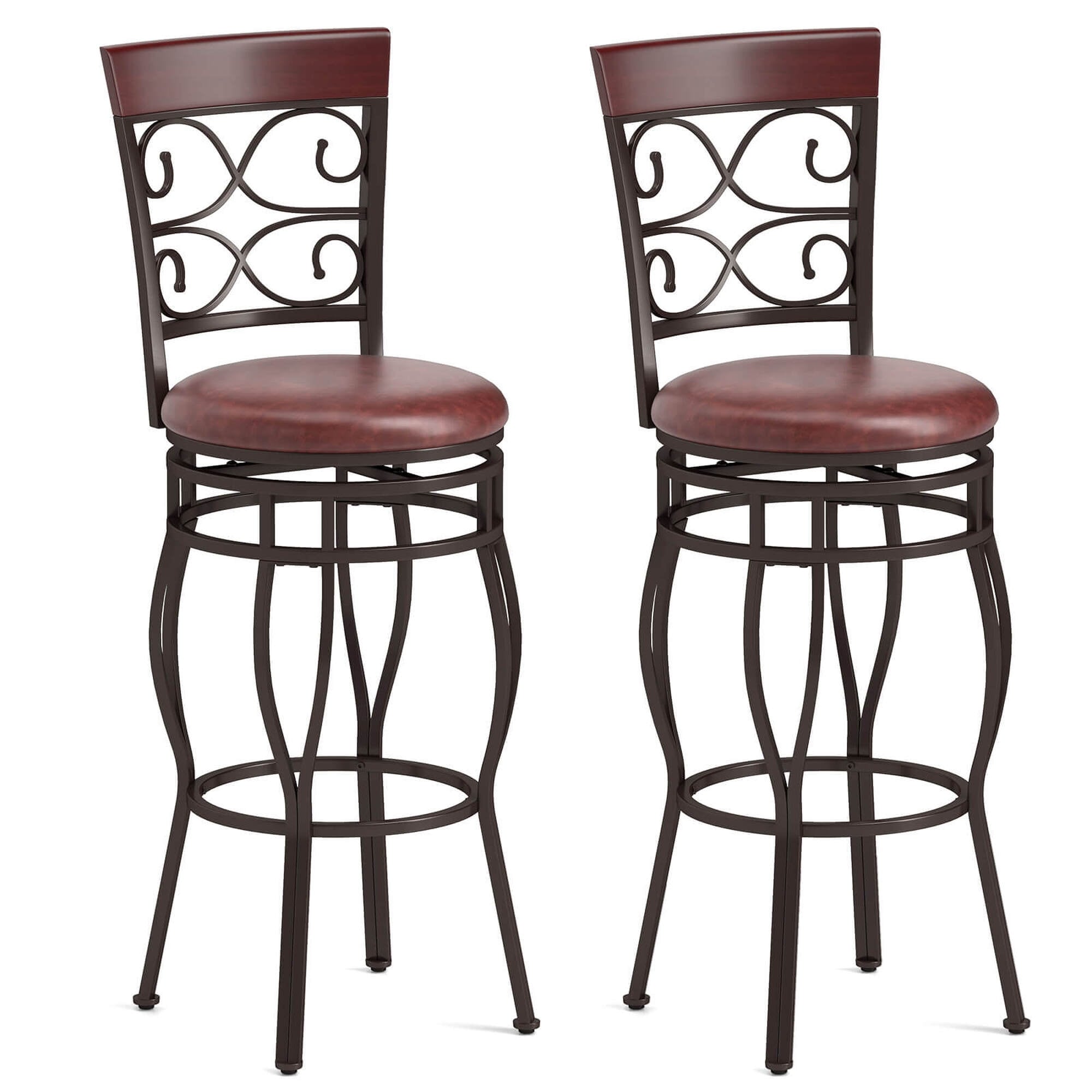 Set Of 2 Vintage Bar Stools Swivel Padded Seat Bistro Dining Kitchen 21.3W X21.3Dx45.5H