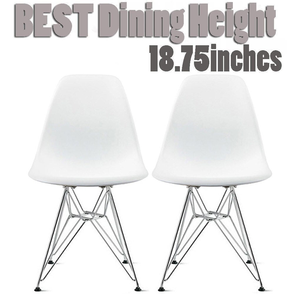2Xhome Set Of 2 White Molded Shell Designer Side Plastic Eiffel Chairs Chrome Metal Dining Room Living Conference Dsw Kitchen
